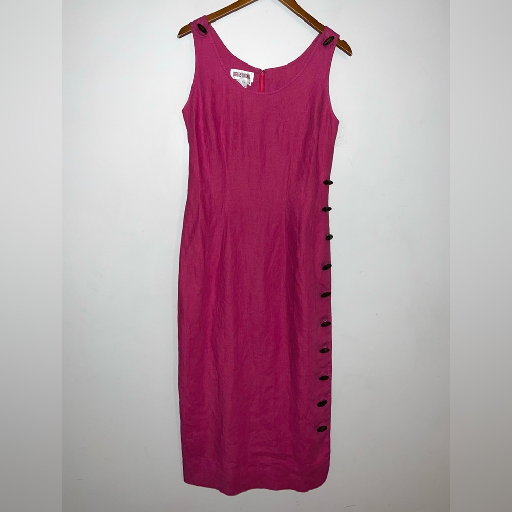 Maggy London Vintage 100% Linen Wooden Toggle Button Sleeveless Dress Sz 10
